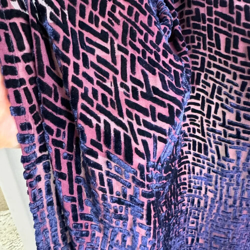 Vintage Piano Scarf Shawl  Silk and Velvet Fringe